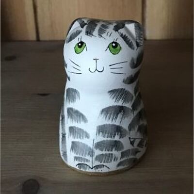 Bougeoir à la mode chat tigré gris