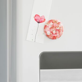 Magnet papier washi fleurs de cerisier fond rouge 3