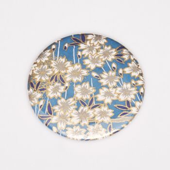 Magnet papier washi fleurs fond bleu 1