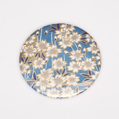 Magnet papier washi fleurs fond bleu