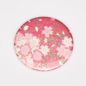 Magnet papier washi fleurs de cerisier fond fushia 1