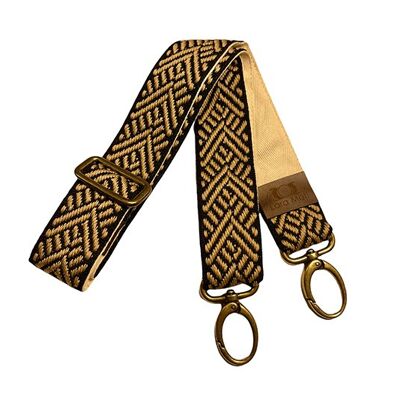 Black and Camel Boho Bag Ribbon Lined in Cotton