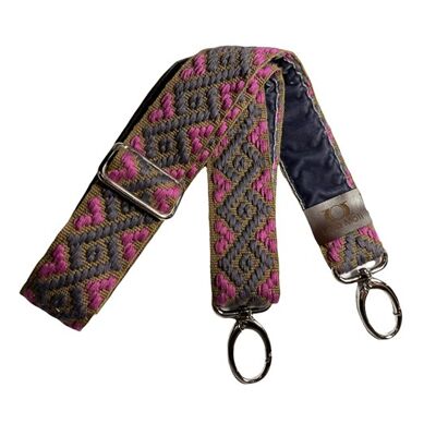 Nastro Borsa Jacquard Kaki, Grigio e Fucsia