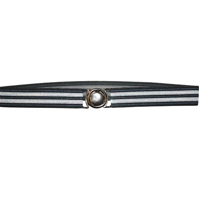 Navy Elastic Belt with Symmetrical Gray Stripes