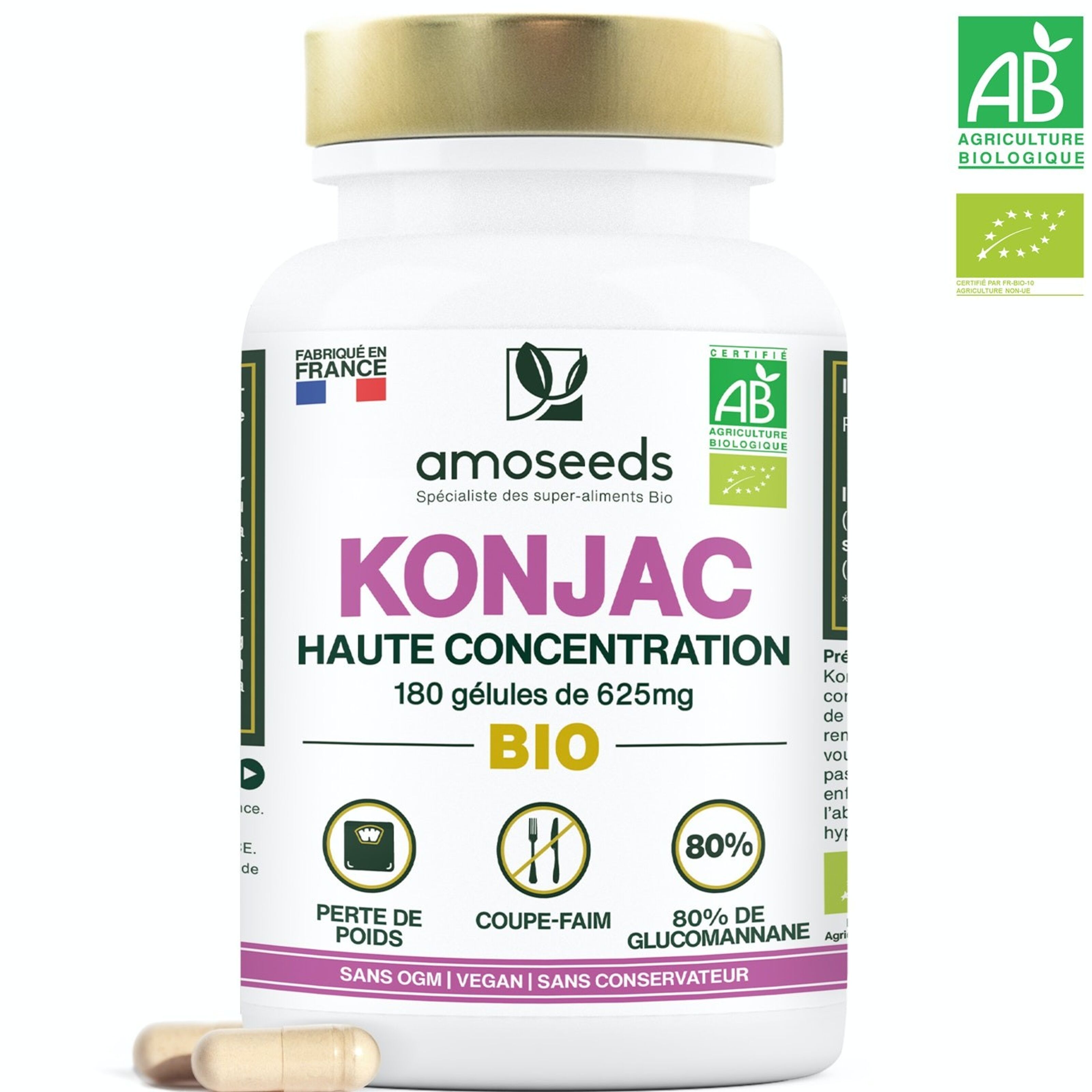 Konjac Bio - Haute Concentration  180 gélules - AMOSEEDS - En