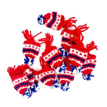 poupée cône en bois ours polaire durable + chapeau népalais rouge - 100% laine douce - tricoté à la main au Népal - peint à la main aux Pays-Bas - poupée cône en bois ours de glace rouge 6