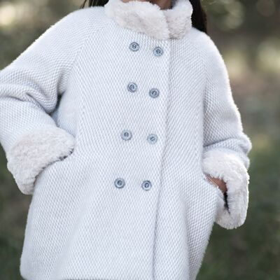 ESPIGA: Ecru and light gray lined knit coat.