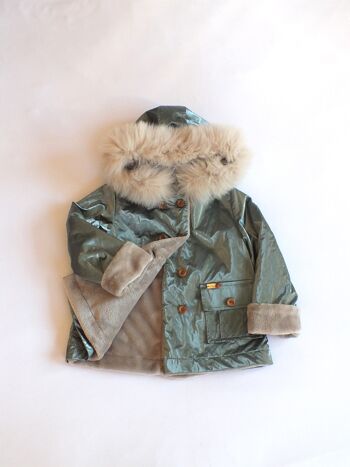 GORILA : Manteau kaki à capuche et fourrure naturelle. 3