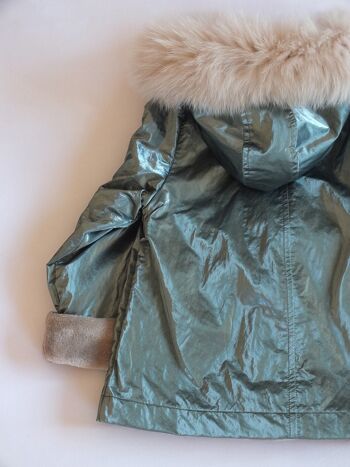 GORILA : Manteau kaki à capuche et fourrure naturelle. 4