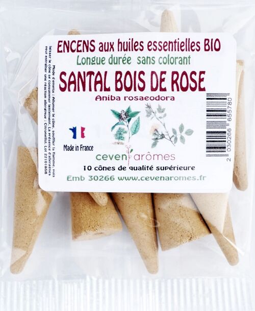Cônes d'encens aux huiles esentielles BIO SANTAL BOIS DE ROSE