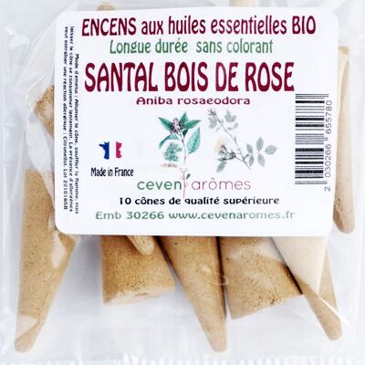 Conos de incienso con aceites esenciales orgánicos SÁNDALO PALO DE ROSA