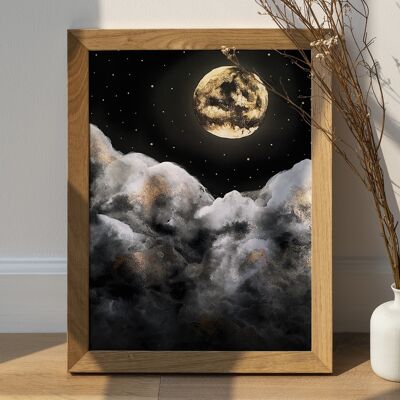 Cartel de luna y nubes - Luna y nubes - Impresión de luna Witchy Celestial