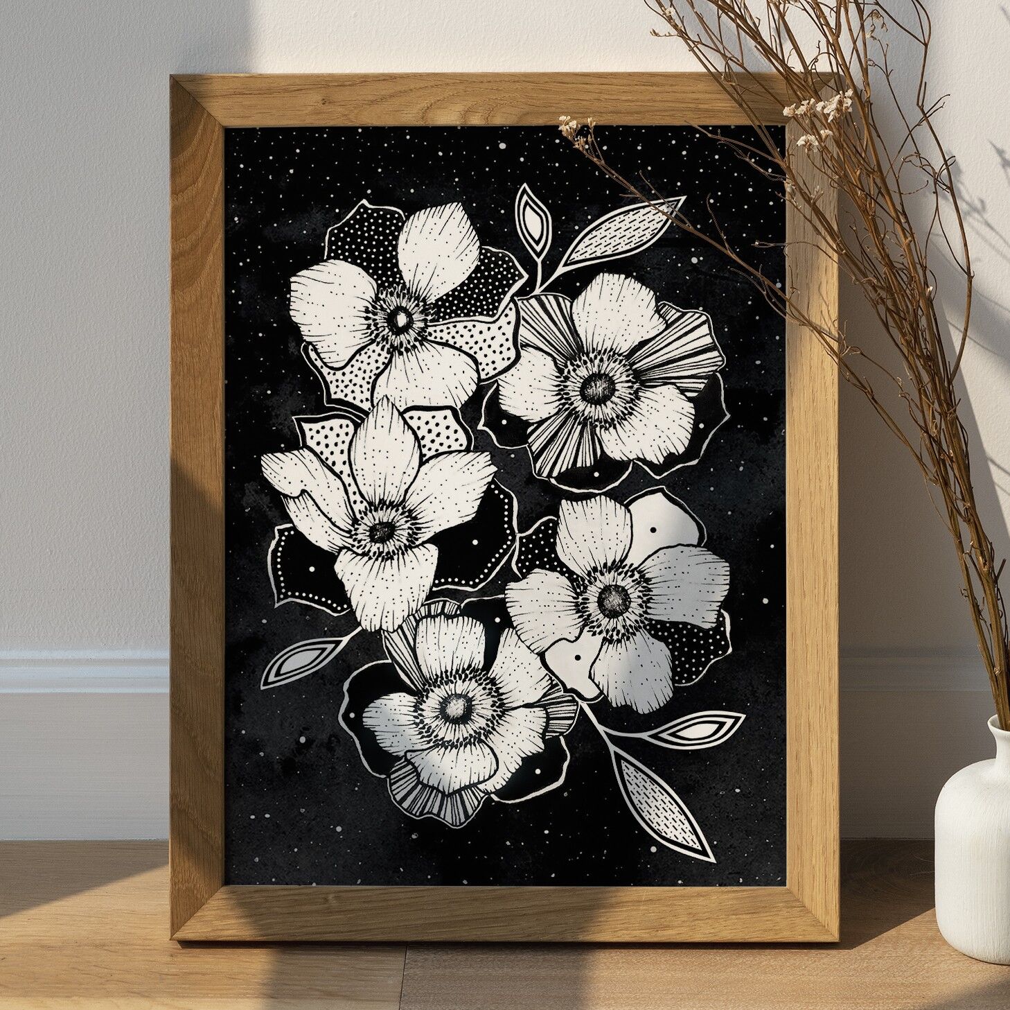 Anemonen in der Nacht Blumenposter - himmlischer Blumenposterdruck