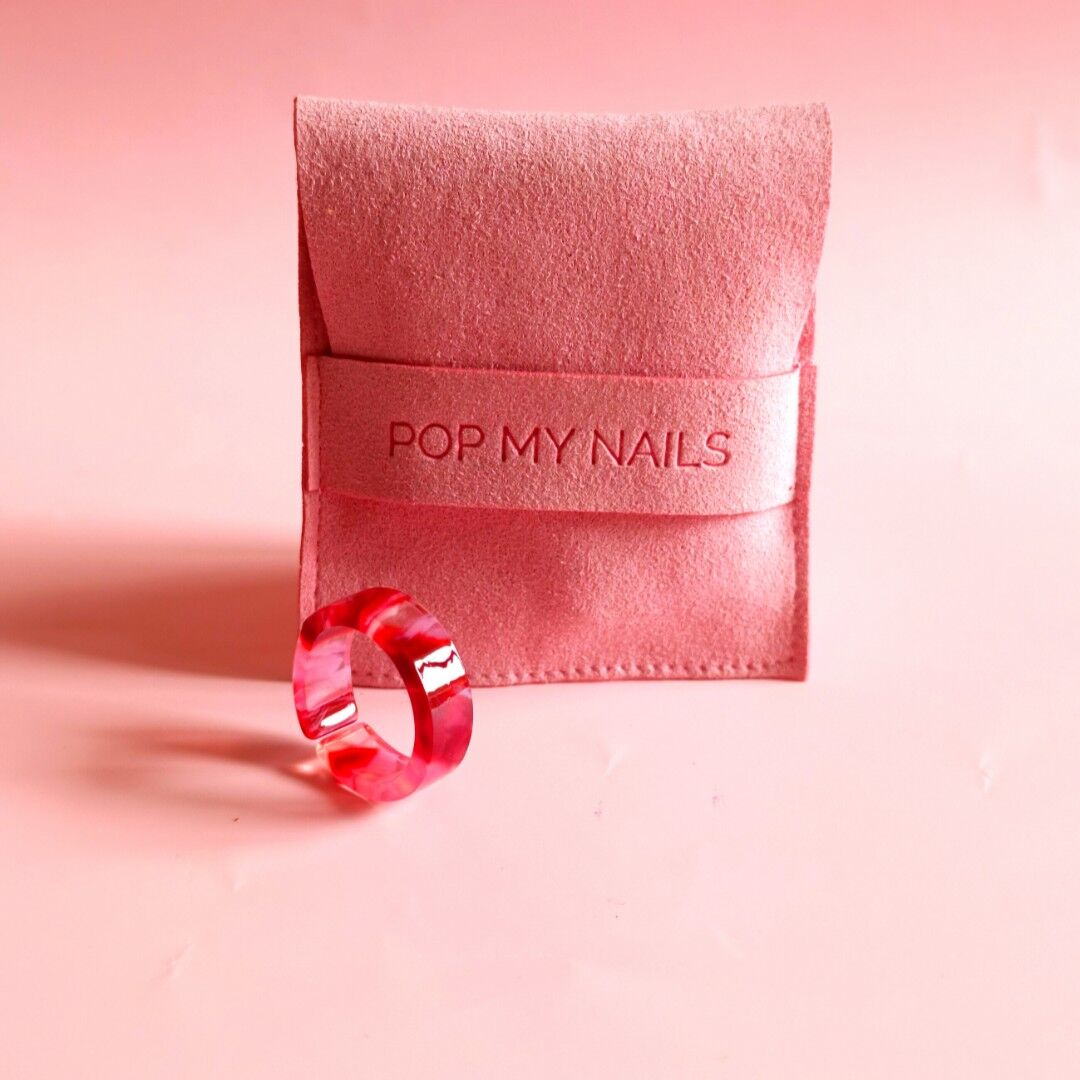 Bague acrylique rouge &amp; rose