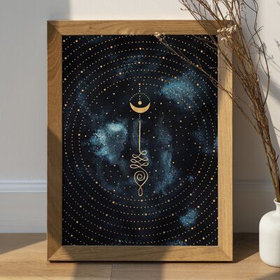 Unalome und Spiral Poster, Spirituelles Himmlisches Poster – Mond Posterdruck Witchy Himmlisches Spirituelles