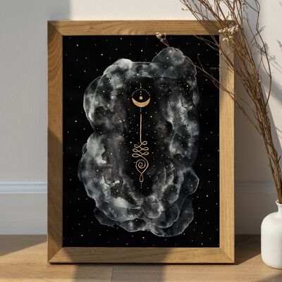 Unalome and Moon Poster, Spiritual Celestial Poster - Moon Poster Print Witchy Celestial Spiritual