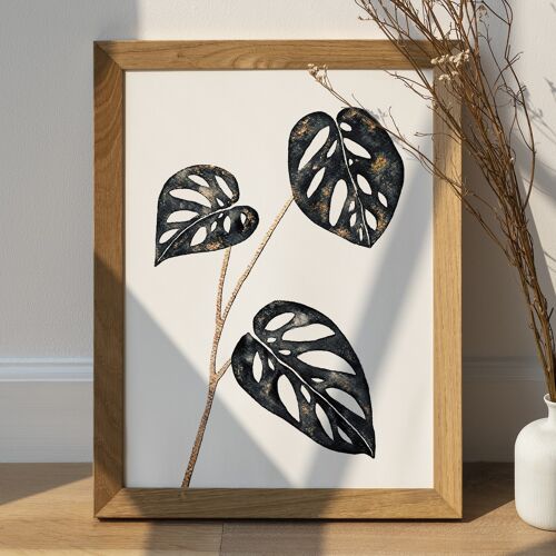 Affiche de Plante Monstera Noir et Or - Botanical Plant Poster Print Black and gold