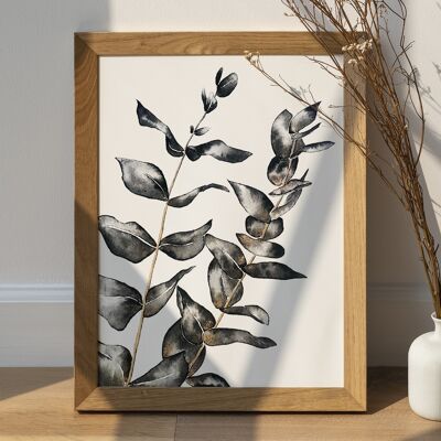 Póster de planta de eucalipto negro y dorado - Impresión de póster de planta botánica