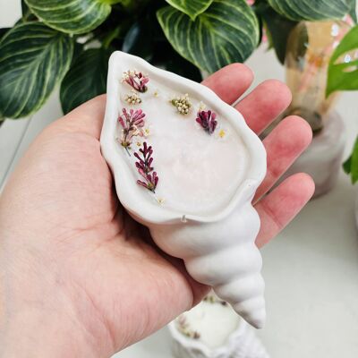 Vela perfumada floral, diseño de concha de jesmonita, aroma rosa