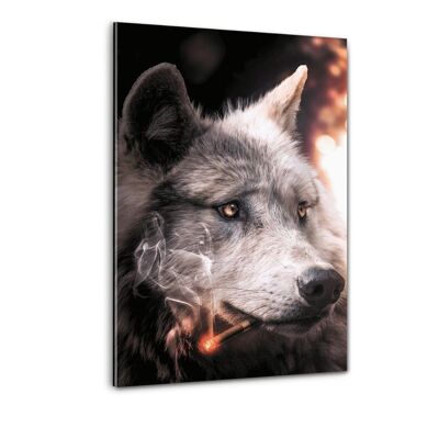 Loup qui fume - image en plexiglas