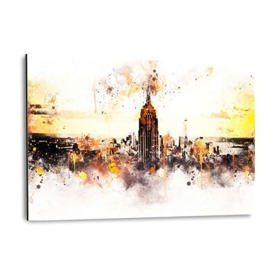 NYC Watercolor - Sunset Skyline - Alu-Dibond Bild