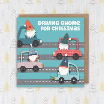Noël drôle, carte de vacances : Gnome de conduite pour Noël 2