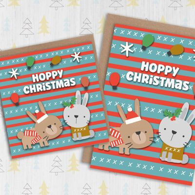 Rabbit, bunny Christmas, holidays card: Hoppy Christmas
