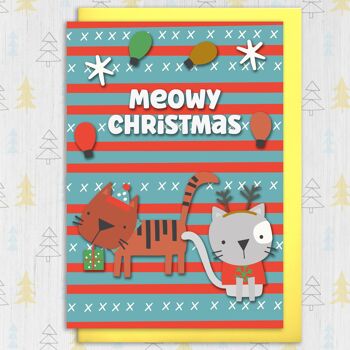 Chat, chaton Noël, carte de vacances : Meowy Christmas 3