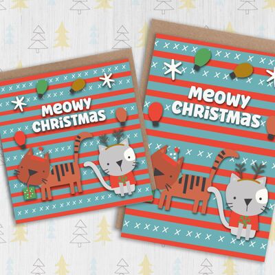 Gato, gatito Navidad, tarjeta navideña: Meowy Christmas