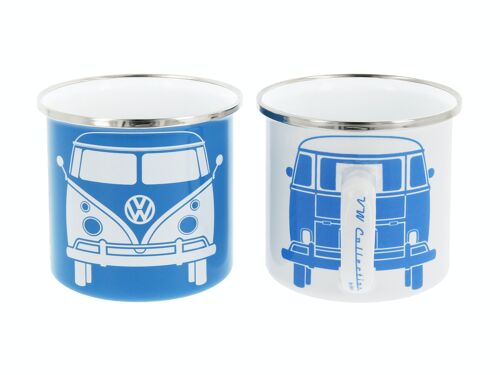 VOLKSWAGEN BUS VW T1 Combi Tasse émaillé, 2 pièces, 350ml - blanc/bleu