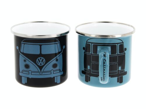VOLKSWAGEN BUS VW T1 Combi Tasse émaillé, 2 pièces, 350ml - noir/bleu pétrole