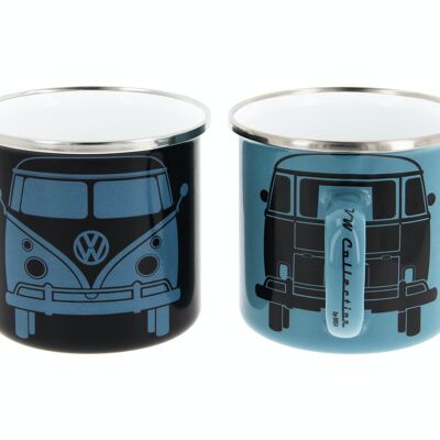 VOLKSWAGEN BUS VW T1 Bus Taza esmaltada, 2 piezas, 350ml - negro/azul petróleo