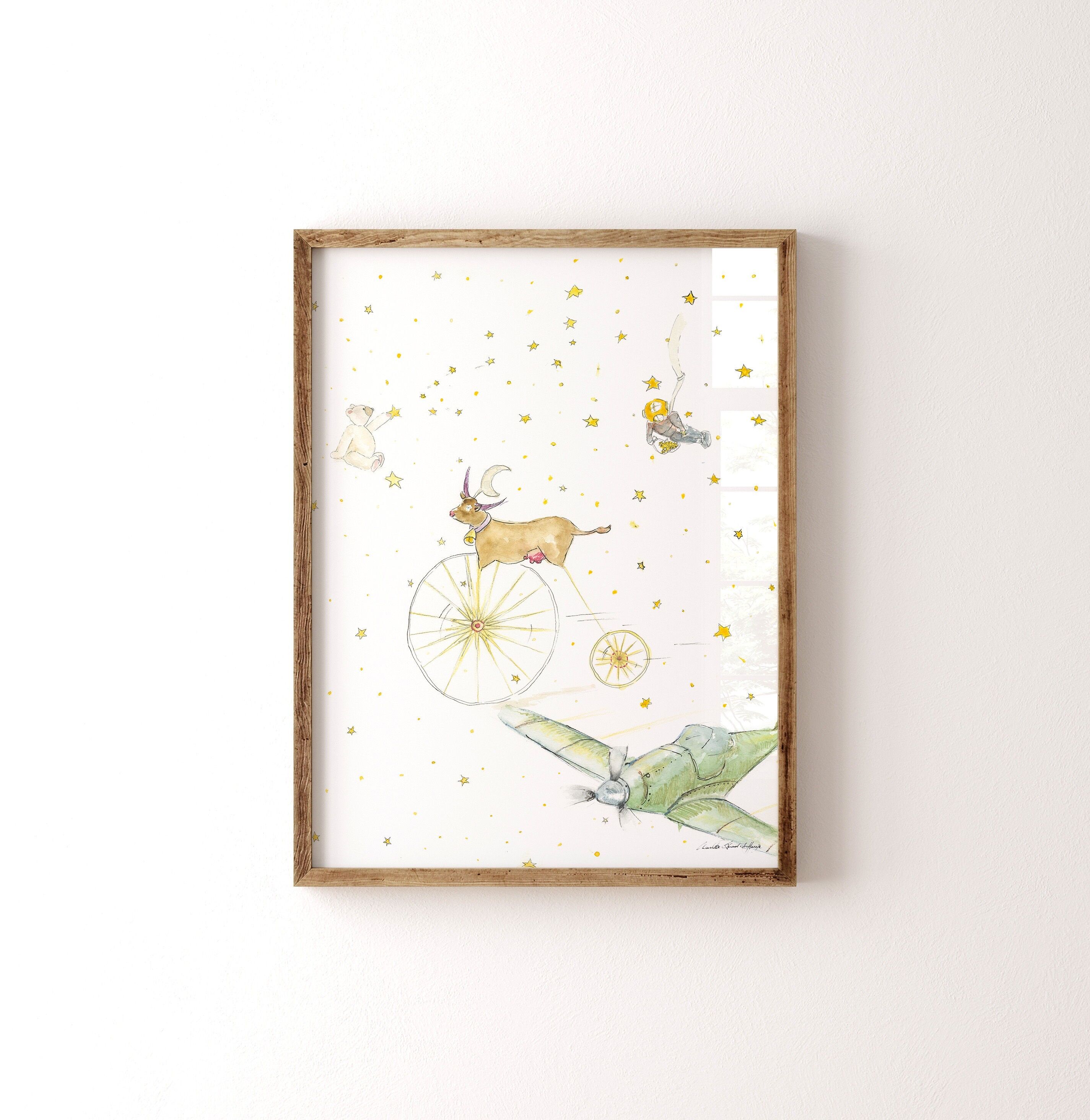 Poster aquarelle décoration aviation enfant format A3