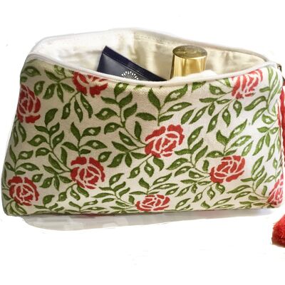 Hand-printed cotton pencil case - Pushkar flowers