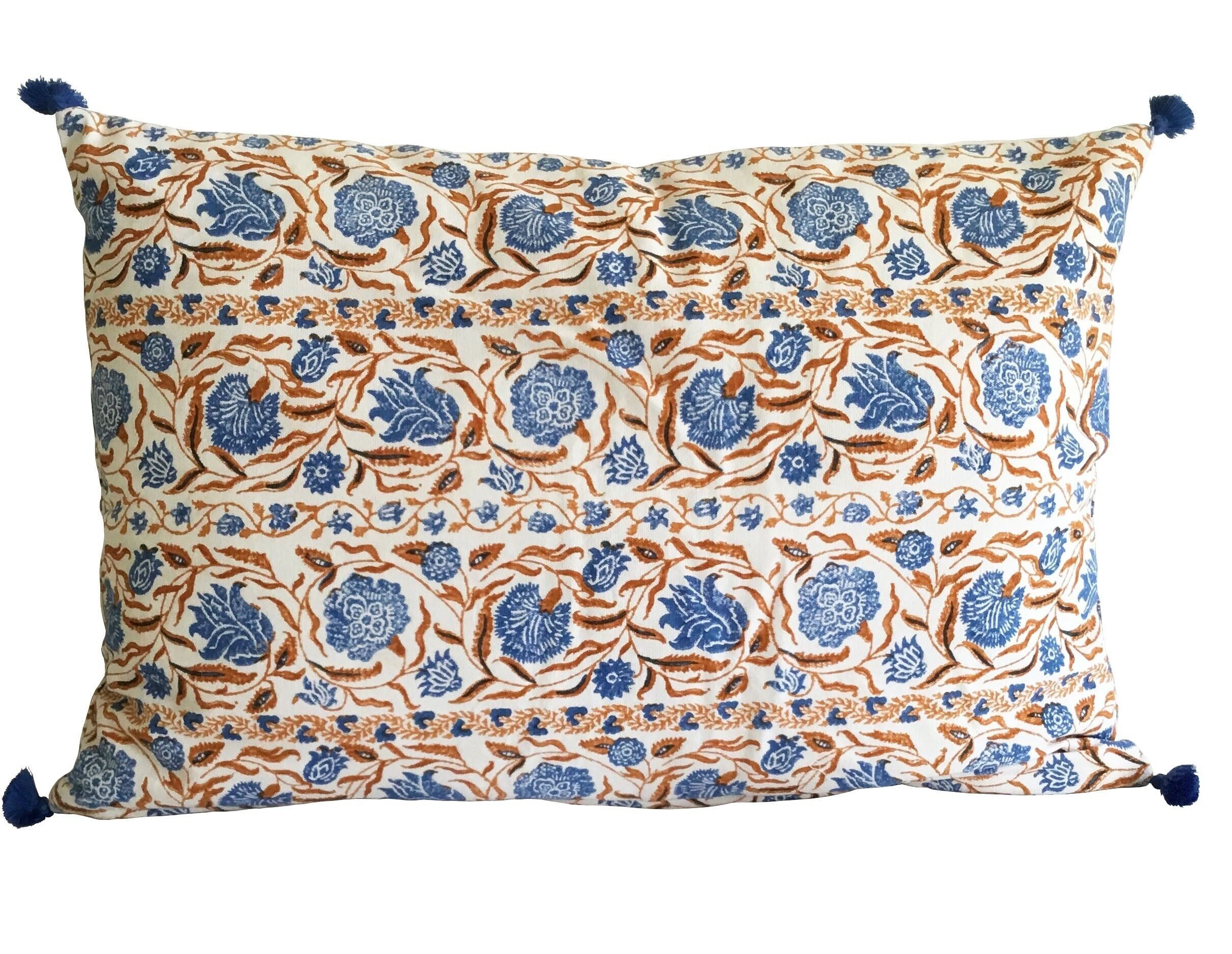 Kissenbezug Udaipur 40cm x 60cm - ecru/blau