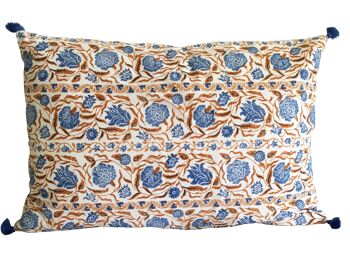 Housse de coussin Udaipur 40cm x 60cm - écru/bleu 1