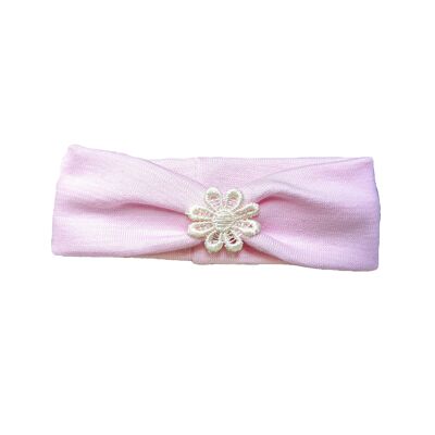 Bandeau bébé dentelle fleur rose