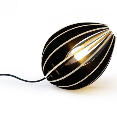 Tischlampe aus schwarz gebeiztem Holz mit schwarzem Kabel - Fève