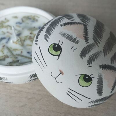 A From our Garden Cat Candle pot -Grey Tabby
