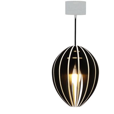 Hanging lamp in black stained wood with black cord - Fève