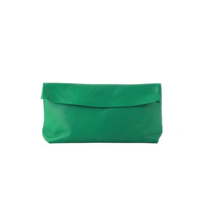 Large pouch in green leather