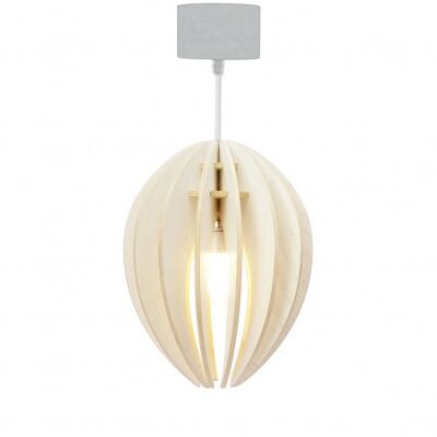 Hanging lamp in white stained wood with white cord - Fève