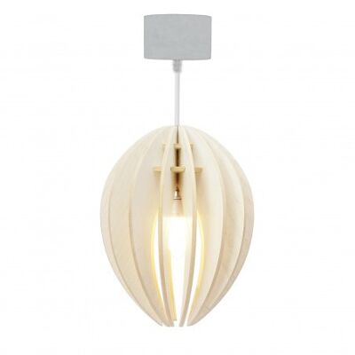 Hanging lamp in white stained wood with white cord - Fève