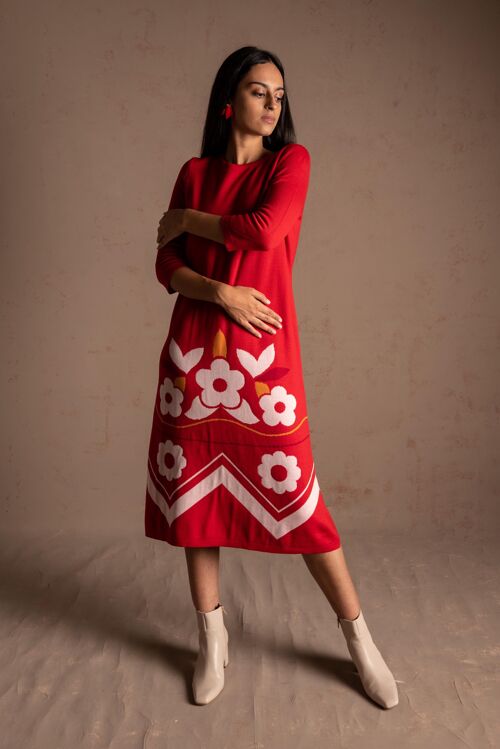 Vestido de lana de merino rojo Sakura