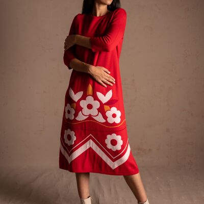 Sakura red merino wool dress