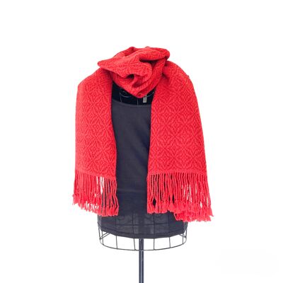 WARA Decke ou XL-Schal aus 100 % Alpakawolle (Rot & Weinrot)