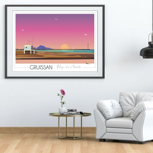 Affiche Gruissan Plage des Chalets 30x42 cm