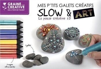 DIY - COFFRET MON ATELIER SLOW & ART / 8 CRAYONS + 5 GALETS GRIS Ø 30-50mm 6