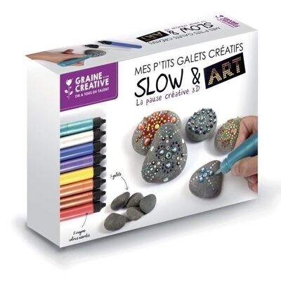 DIY - COFFRET MON ATELIER SLOW & ART / 8 CRAYONS + 5 GALETS GRIS Ø 30-50mm