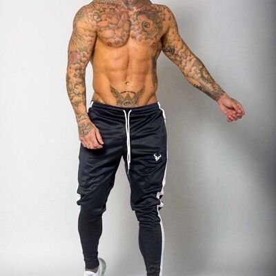 Cerus Black Jogging Bottoms with White Stripe